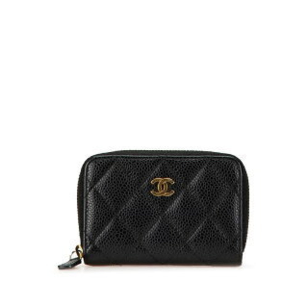 Chanel Classic Zip Coin Purse Card Case Black Caviar Skin